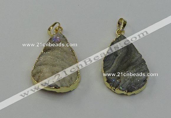 NGP6550 25*35mm - 25*40mm teardrop plated druzy agate pendants