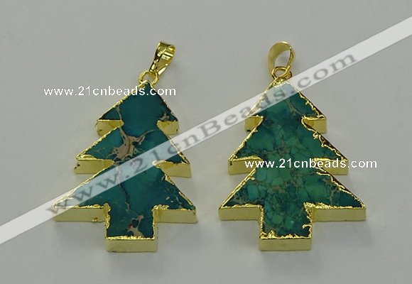 NGP6578 30*40mm - 32*40mm Christmas tree sea sediment jasper pendants