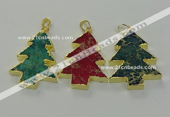 NGP6581 30*40mm - 32*40mm Christmas tree sea sediment jasper pendants