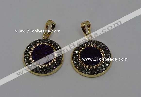 NGP6585 22mm - 22mm coin plated druzy agate gemstone pendants