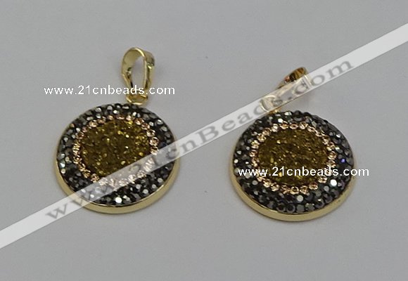 NGP6588 22mm - 22mm coin plated druzy agate gemstone pendants