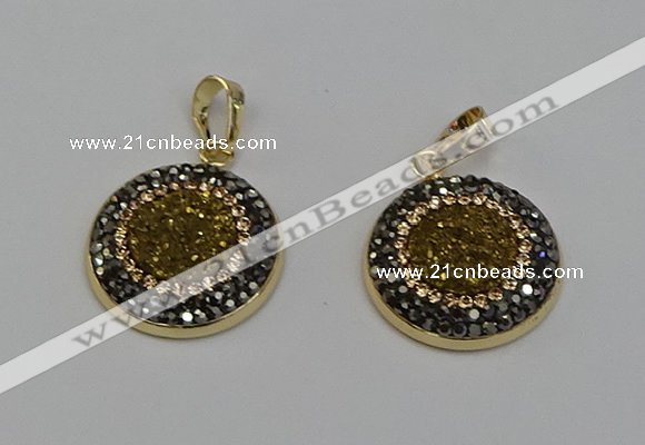 NGP6588 22mm - 22mm coin plated druzy agate gemstone pendants