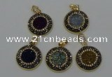 NGP6590 22mm - 22mm coin plated druzy agate gemstone pendants