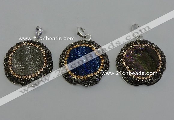 NGP6598 28mm - 30mm flower plated druzy agate gemstone pendants