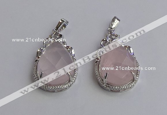 NGP6607 22*30mm faceted teardrop rose quartz gemstone pendants