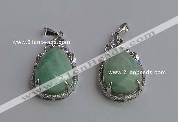 NGP6615 22*30mm faceted teardrop amazonite gemstone pendants