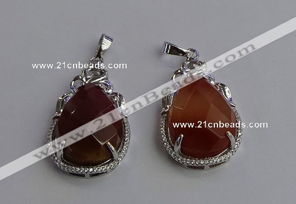 NGP6619 22*30mm faceted teardrop red rabbit hair gemstone pendants