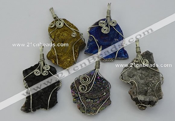 NGP6725 30*40mm - 40*55mm freeform plated druzy agate pendants