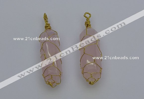 NGP6731 13*40mm sticks rose quartz gemstone pendants wholesale