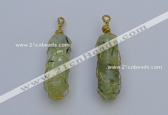 NGP6741 13*40mm sticks green rutilated quartz gemstone pendants