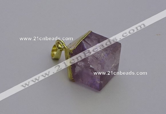 NGP6765 15*22mm cube light amethyst gemstone pendants wholesale