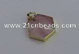 NGP6801 24*25mm hexagon rose quartz gemstone pendants wholesale