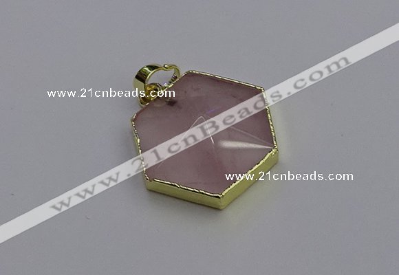 NGP6801 24*25mm hexagon rose quartz gemstone pendants wholesale