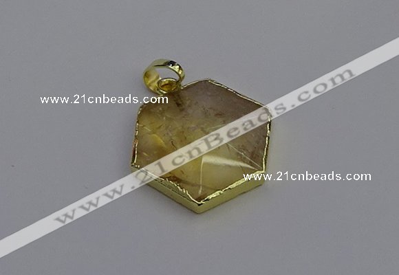 NGP6803 24*25mm hexagon citrine gemstone pendants wholesale
