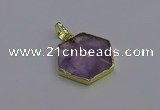 NGP6805 24*25mm hexagon light amethyst gemstone pendants wholesale