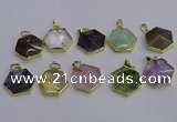 NGP6819 24*25mm hexagon mixed gemstone pendants wholesale