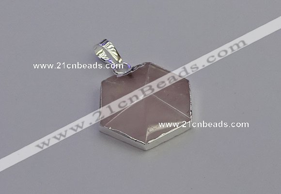 NGP6821 24*25mm hexagon rose quartz gemstone pendants wholesale