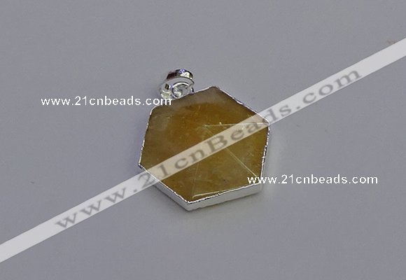 NGP6823 24*25mm hexagon citrine gemstone pendants wholesale