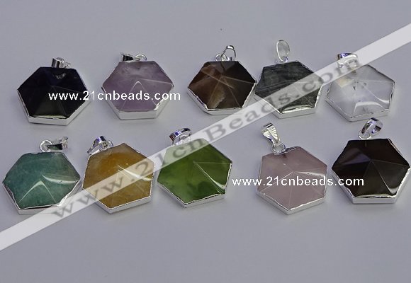 NGP6839 24*25mm hexagon mixed gemstone pendants wholesale