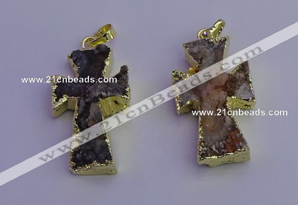 NGP6852 15*30mm - 18*35mm cross druzy agate pendants