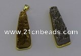 NGP6932 10*30mm - 12*35mm trapezoid plated druzy quartz pendants