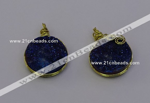 NGP6939 15mm - 16mm flat round plated druzy quartz pendants