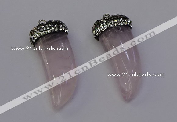 NGP6973 12*40mm - 15*45mm horn rose quartz pendants wholesale