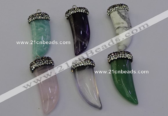 NGP6988 12*40mm - 15*45mm horn mixed gemstone pendants