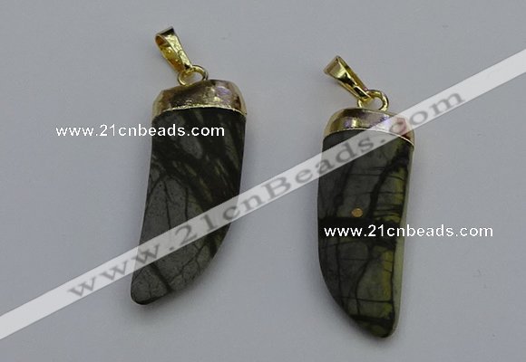 NGP7040 12*35mm - 14*40mm horn black water jasper pendants