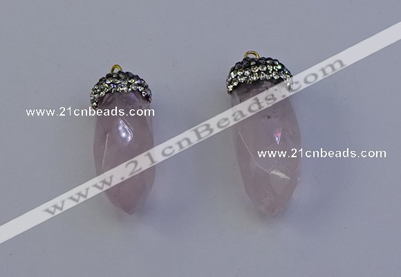 NGP7056 12*30mm - 15*35mm faceted bullet rose quartz pendants