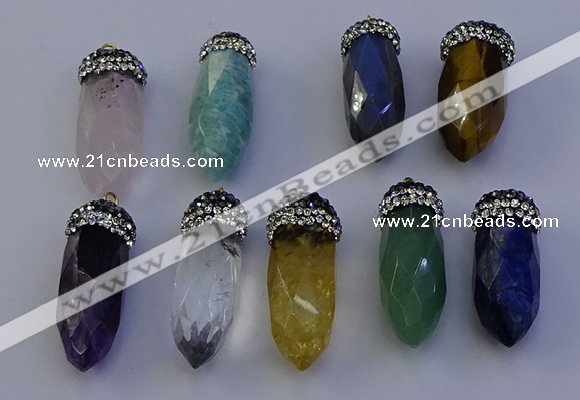 NGP7075 12*30mm - 15*35mm faceted bullet mixed gemstone pendants