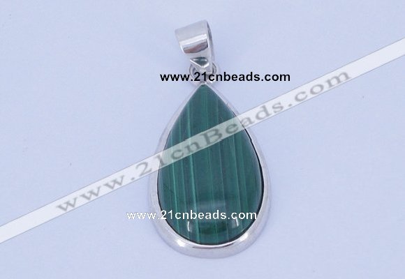 NGP710 14*37mm teardrop natural malachite with sterling silver pendant