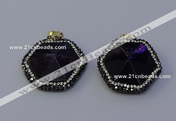 NGP7116 30*30mm hexagon amethyst gemstone pendants wholesale