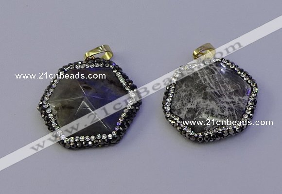 NGP7124 30*30mm hexagon labradorite gemstone pendants wholesale