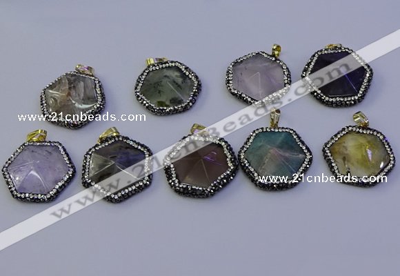 NGP7126 30*30mm hexagon mixed gemstone pendants wholesale