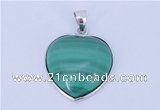 NGP713 19*22mm heart natural malachite with sterling silver pendant