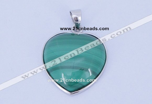 NGP713 19*22mm heart natural malachite with sterling silver pendant