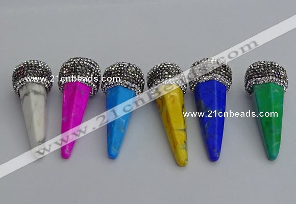 NGP7176 20*50mm faceted cone white howlite turquoise pendants