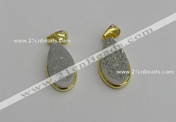 NGP7179 10*20mm flat teardrop plated druzy quartz pendants