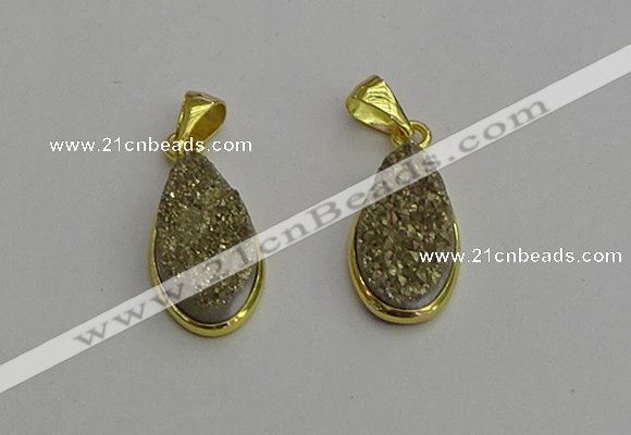 NGP7181 10*20mm flat teardrop plated druzy quartz pendants