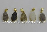 NGP7183 10*20mm flat teardrop plated druzy quartz pendants