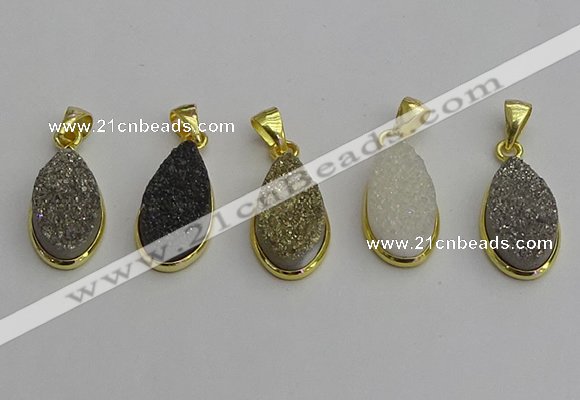 NGP7183 10*20mm flat teardrop plated druzy quartz pendants