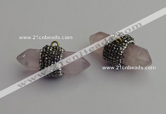 NGP7206 15*40mm sticks rose quartz pendants wholesale