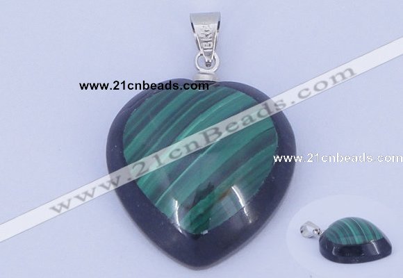 NGP732 20*20mm heart natural malachite & black agate with 18KGP pendant