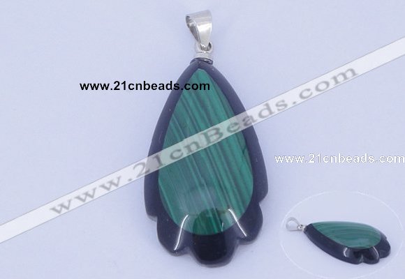 NGP733 17*34mm teardrop natural malachite & black agate with 18KGP pendant