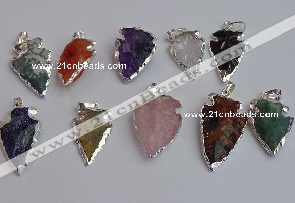 NGP7366 15*20mm - 22*40mm arrowhead mixed gemstone pendants