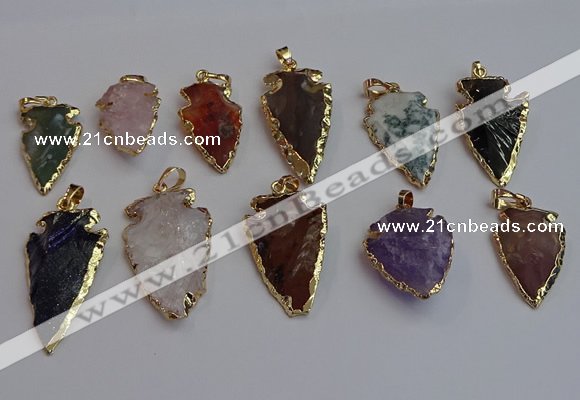 NGP7367 15*20mm - 22*40mm arrowhead mixed gemstone pendants