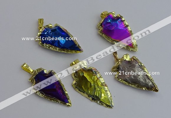 NGP7415 22*30mm - 25*40mm arrowhead plated obsidian pendants