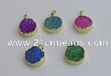 NGP7463 20mm coin plated druzy agate gemstone pendants