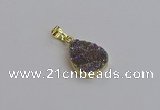 NGP7485 15*20mm flat teardrop plated druzy agate gemstone pendants